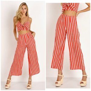 FAITHFULL THE BRAND Striped Crop Tomas High Waist Gauze Pants 4 SMALL Linen $189